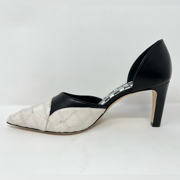 RARE Manolo Blahnik Patchwork High Heels Pumps Black White Pointed Toe 37 7 - Picture 4 of 12